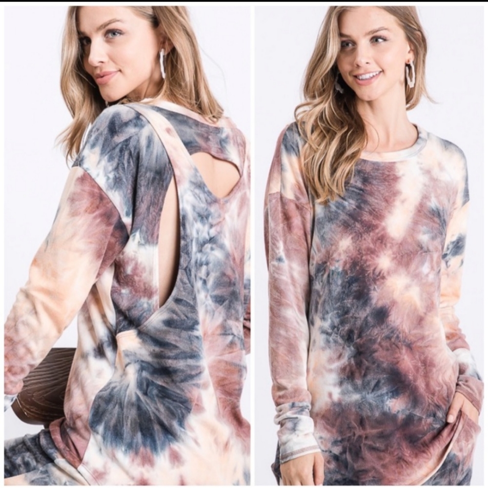 First Love Tie Dye Layered Back Keyhole Long Sleeve Top